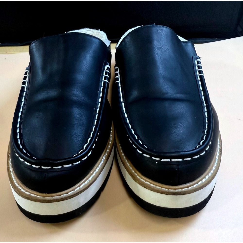 Yellow Box Keitha Black Sherpa Lined Platform Mules Womens Size 7.5 - Picture 3 of 7